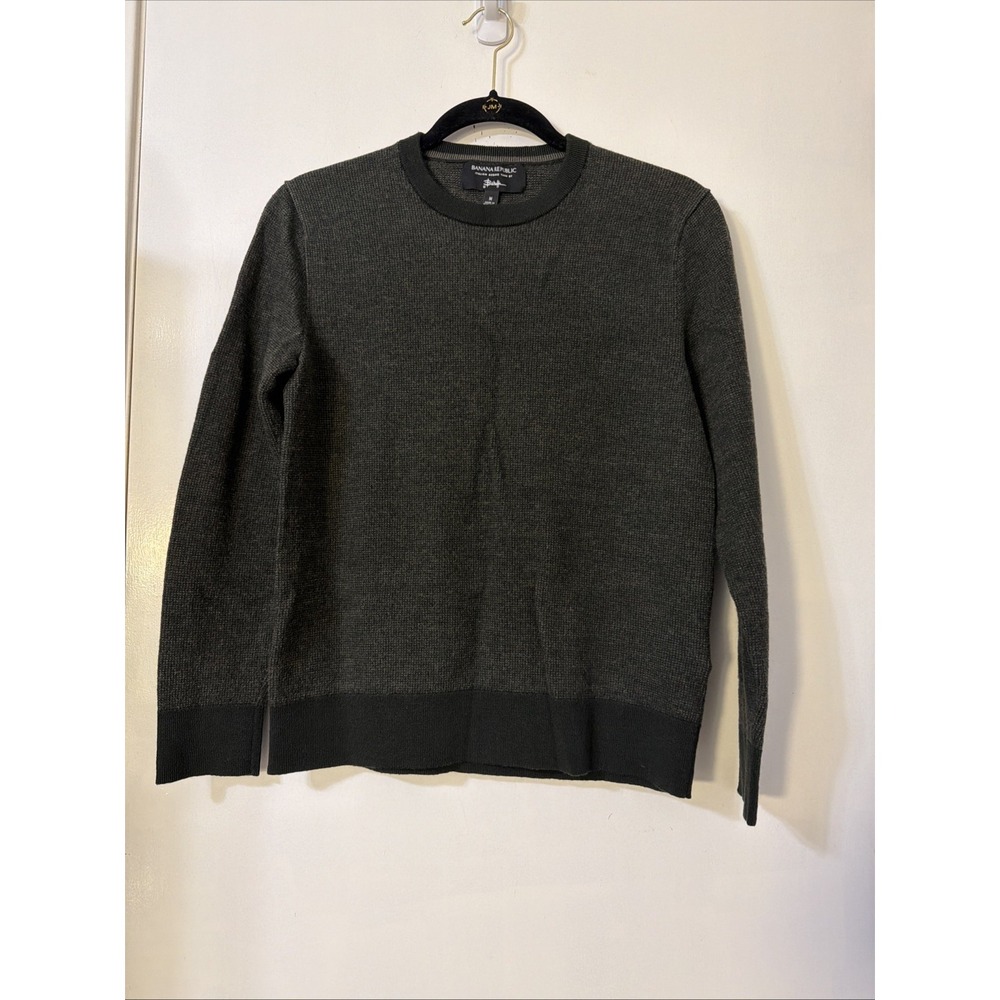Banana Republic Sz M Italian Merino Wool Crew Neck Sweater Textured Green
